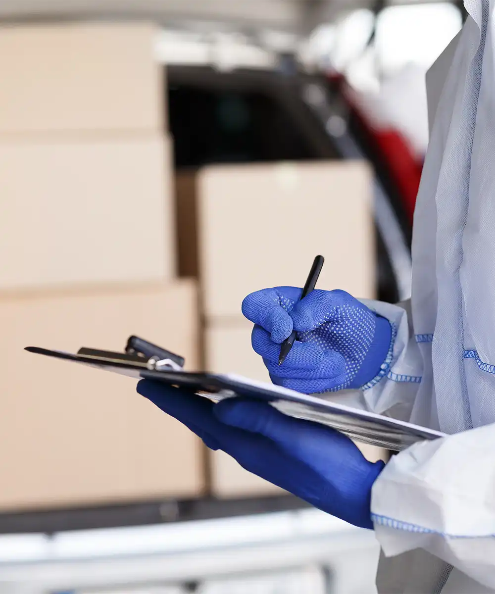 contacto-home Gestión logística para el transporte y la entrega de mercancías, con un camión de juguete y un pin de ubicación.